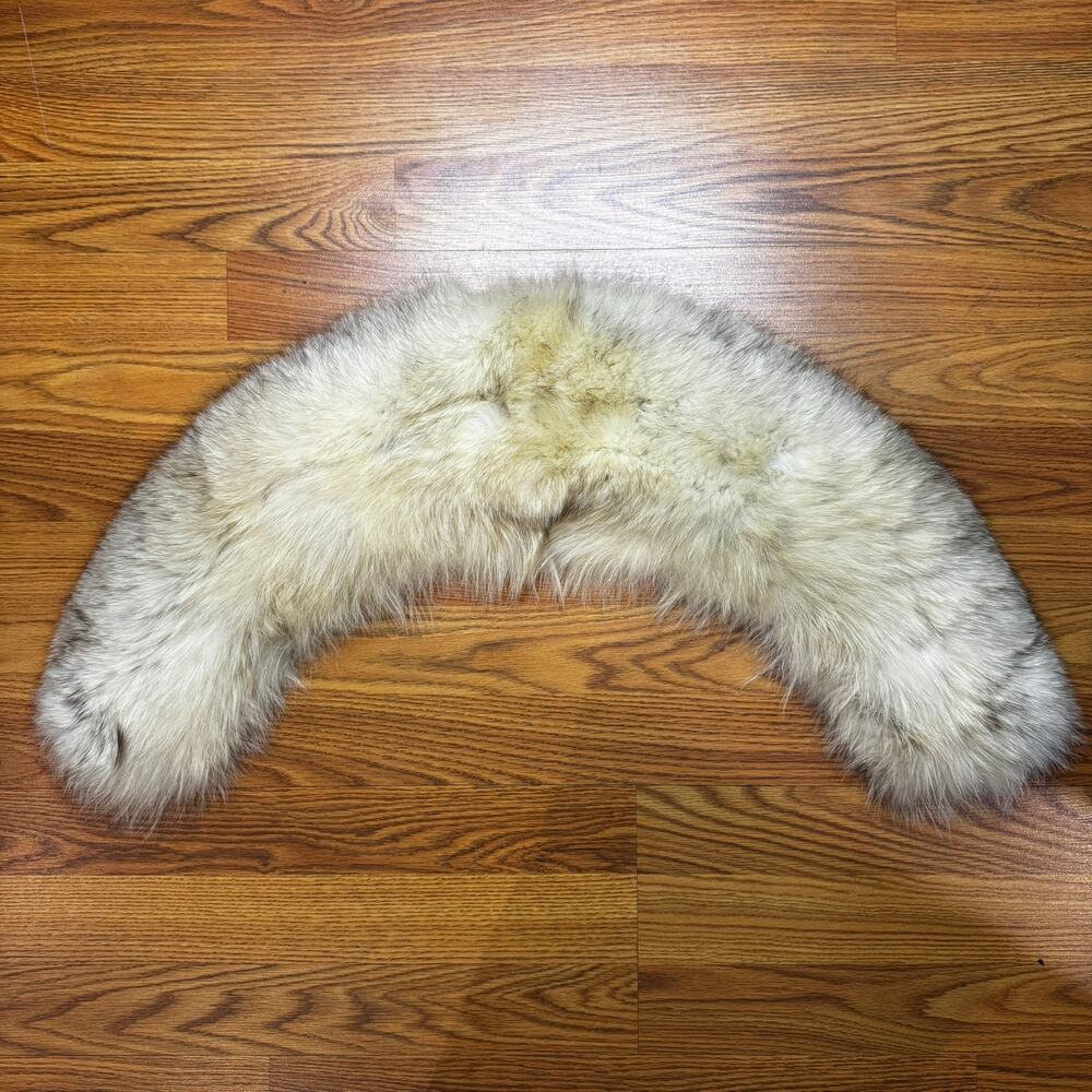 Vintage 1960s Silver Fox Fur Collar Wrap Stole Red Lining